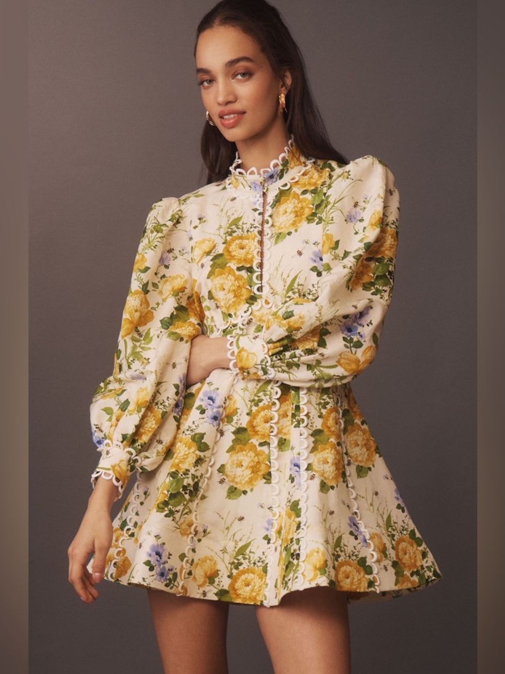 Anthropologie BHLDN Kali Long Sleeve Linen Fit & Flare Dress - Picture 2 of 4